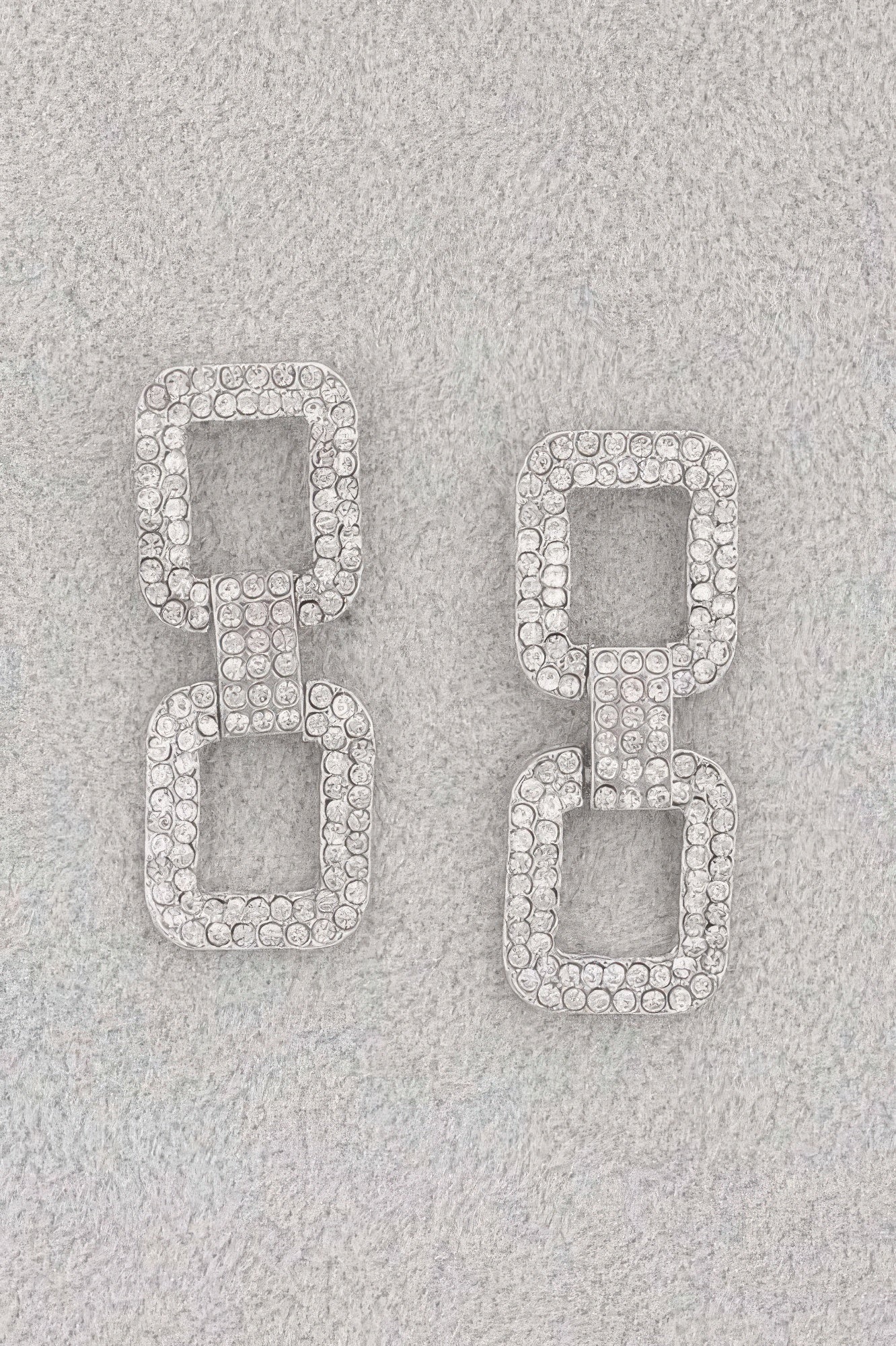 Silver-tone rhinestone square drop earrings, two-tier open-square design