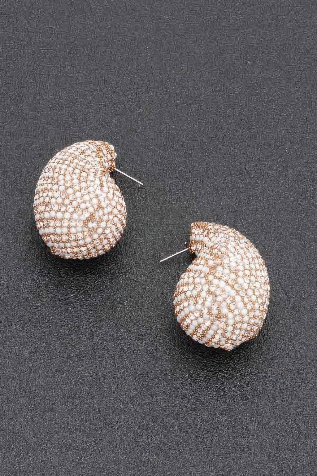 Gold-tone heart stud earrings with rhinestone faux pearls and metal post backs