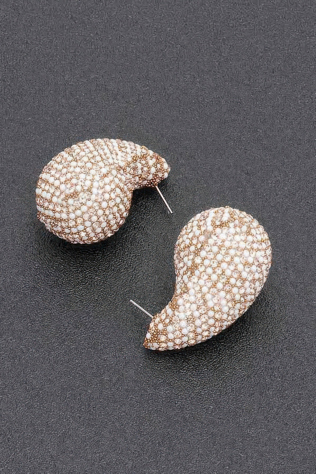 Gold-tone rhinestone faux pearl heart earrings with straight metal posts