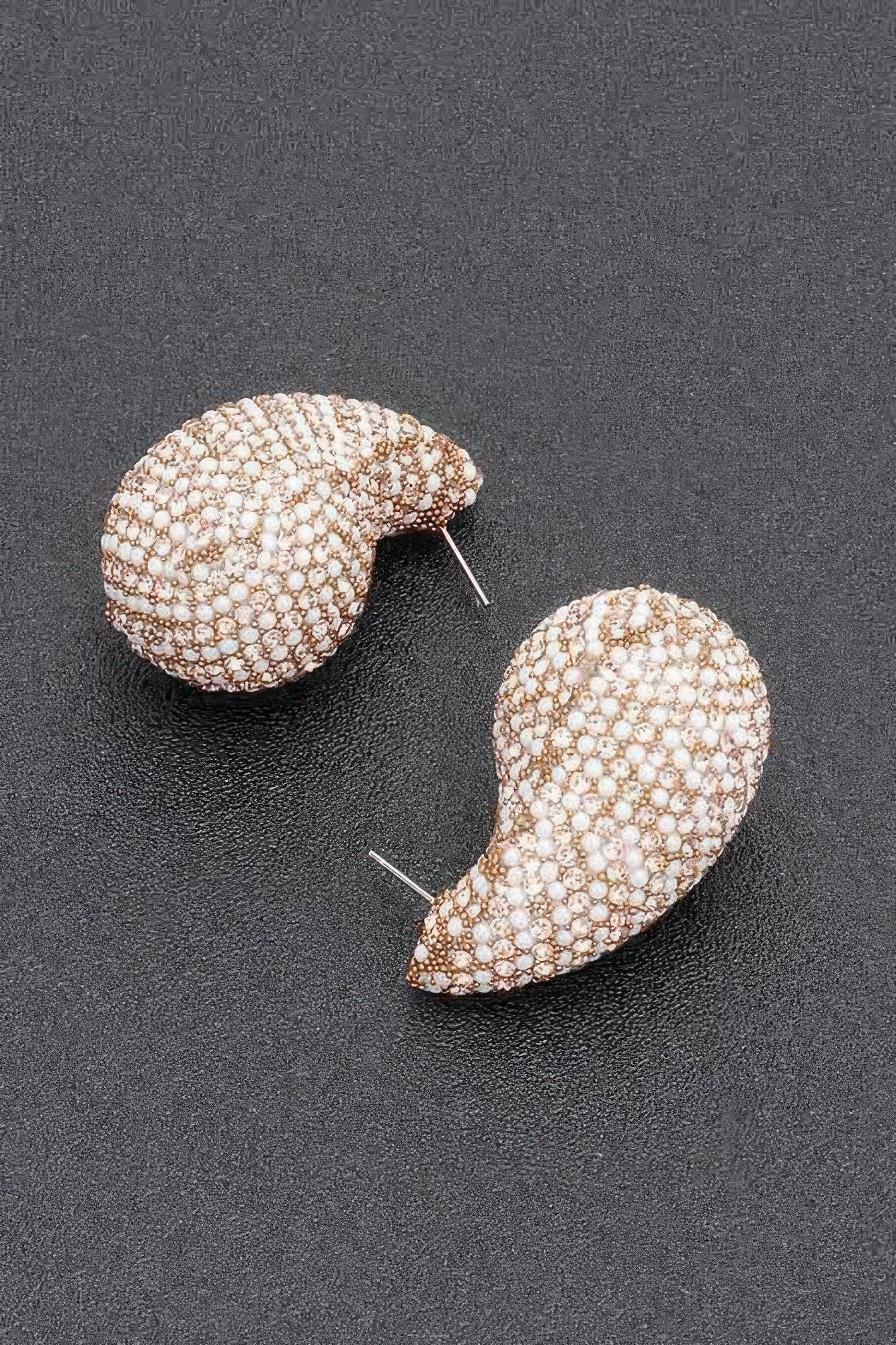 Gold-tone rhinestone faux pearl heart earrings with straight metal posts
