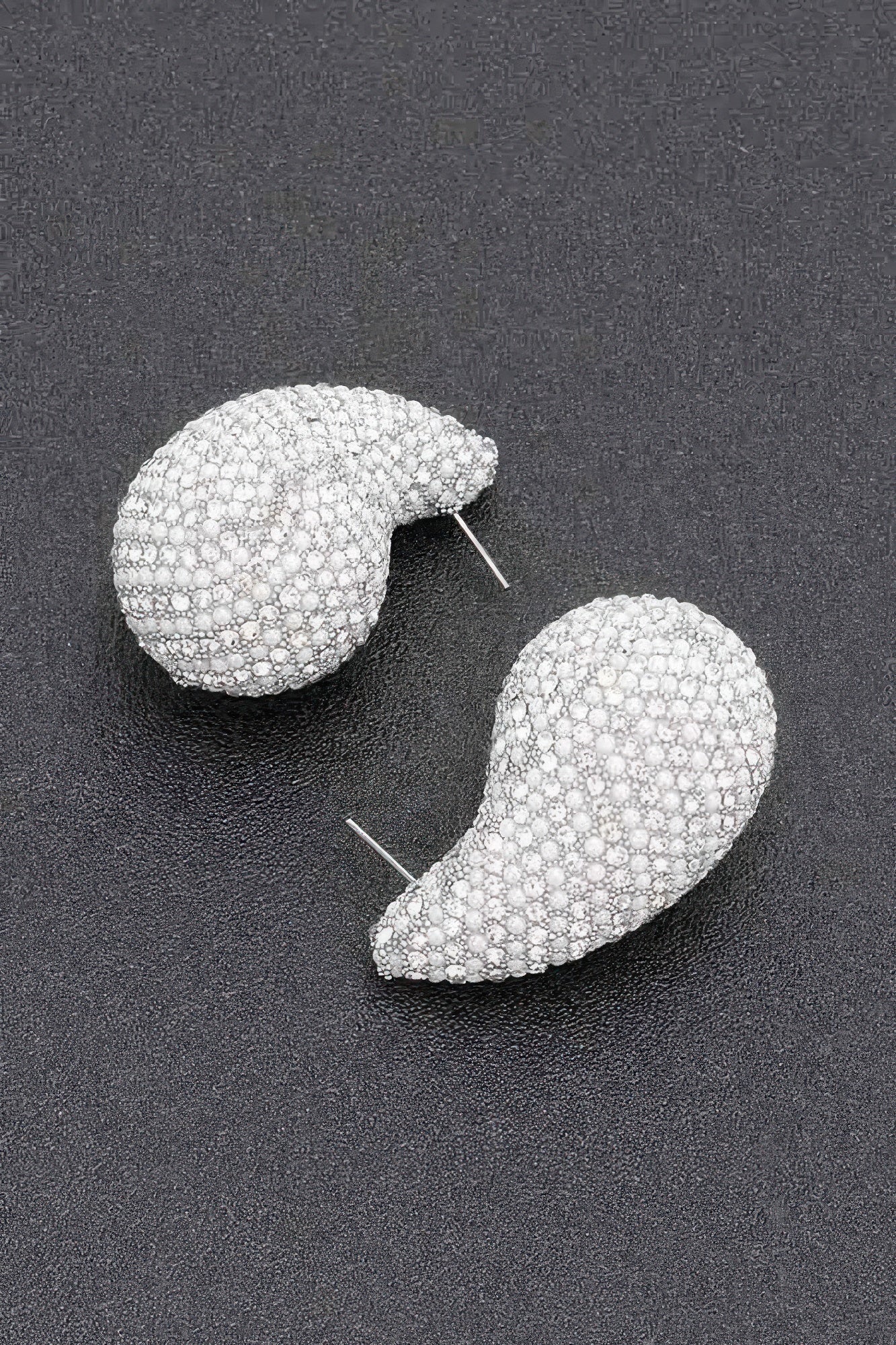 Silver-tone heart stud earrings with rhinestone faux pearls and metal post backs