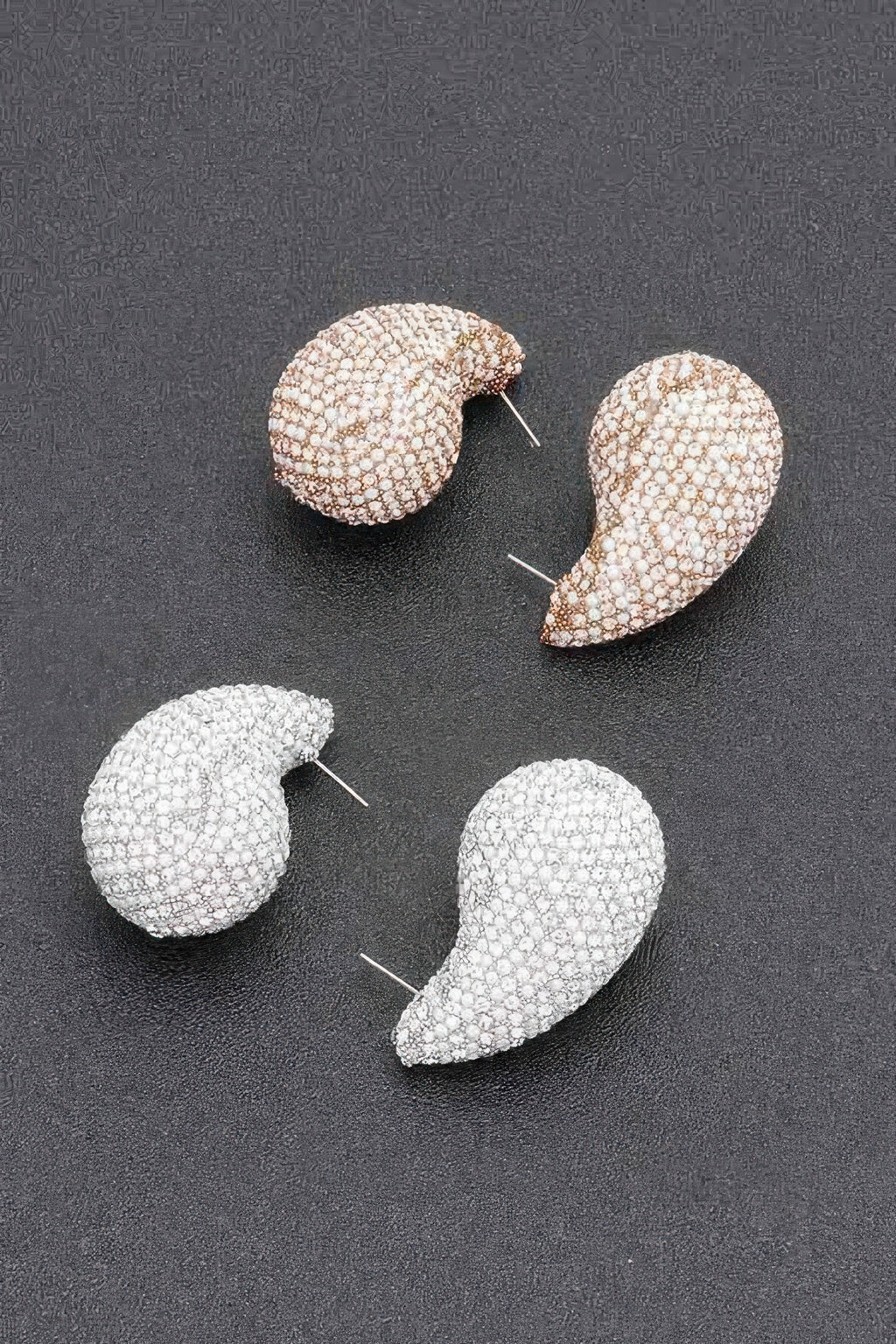 Set of heart stud earrings: gold and silver rhinestone faux pearls with metal posts