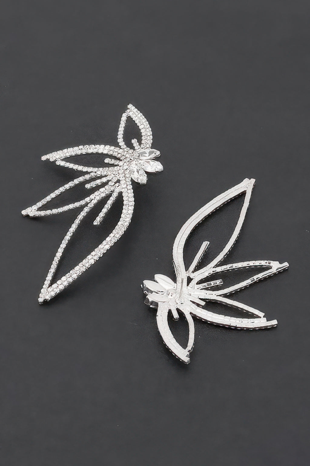 Rhinestone flower earrings with clustered petals and central crystal (silver)