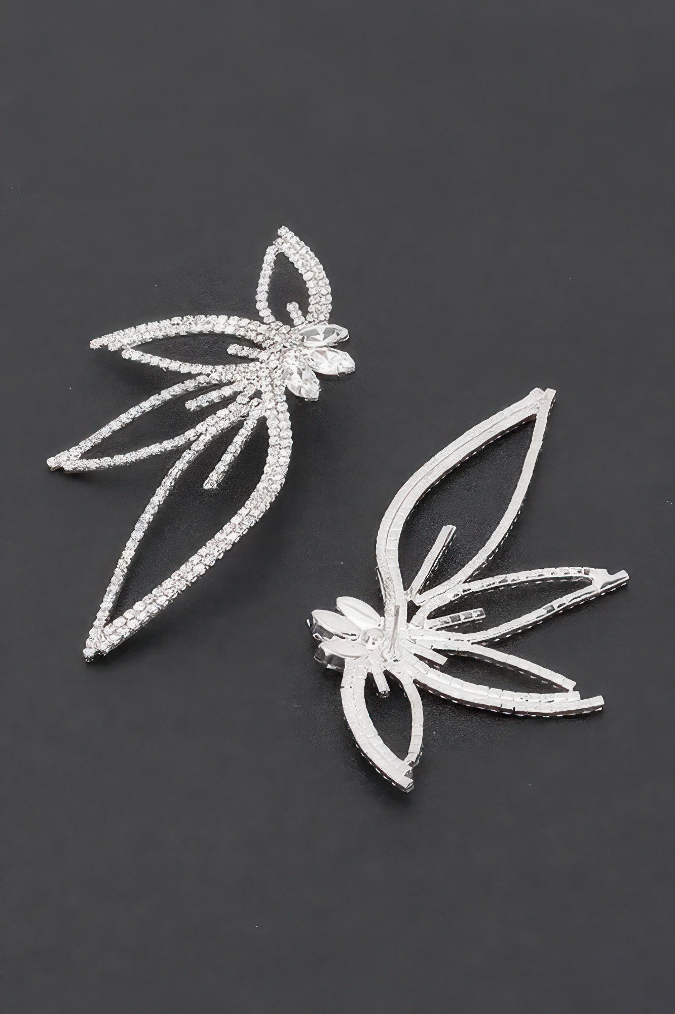Rhinestone flower earrings with clustered petals and central crystal (silver)