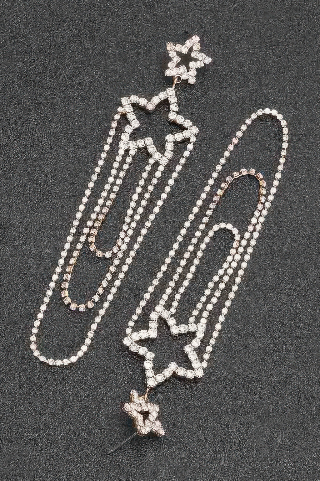 Silberfarbene Rhinestone-Fransenohrringe mit Sternen und Perlenketten