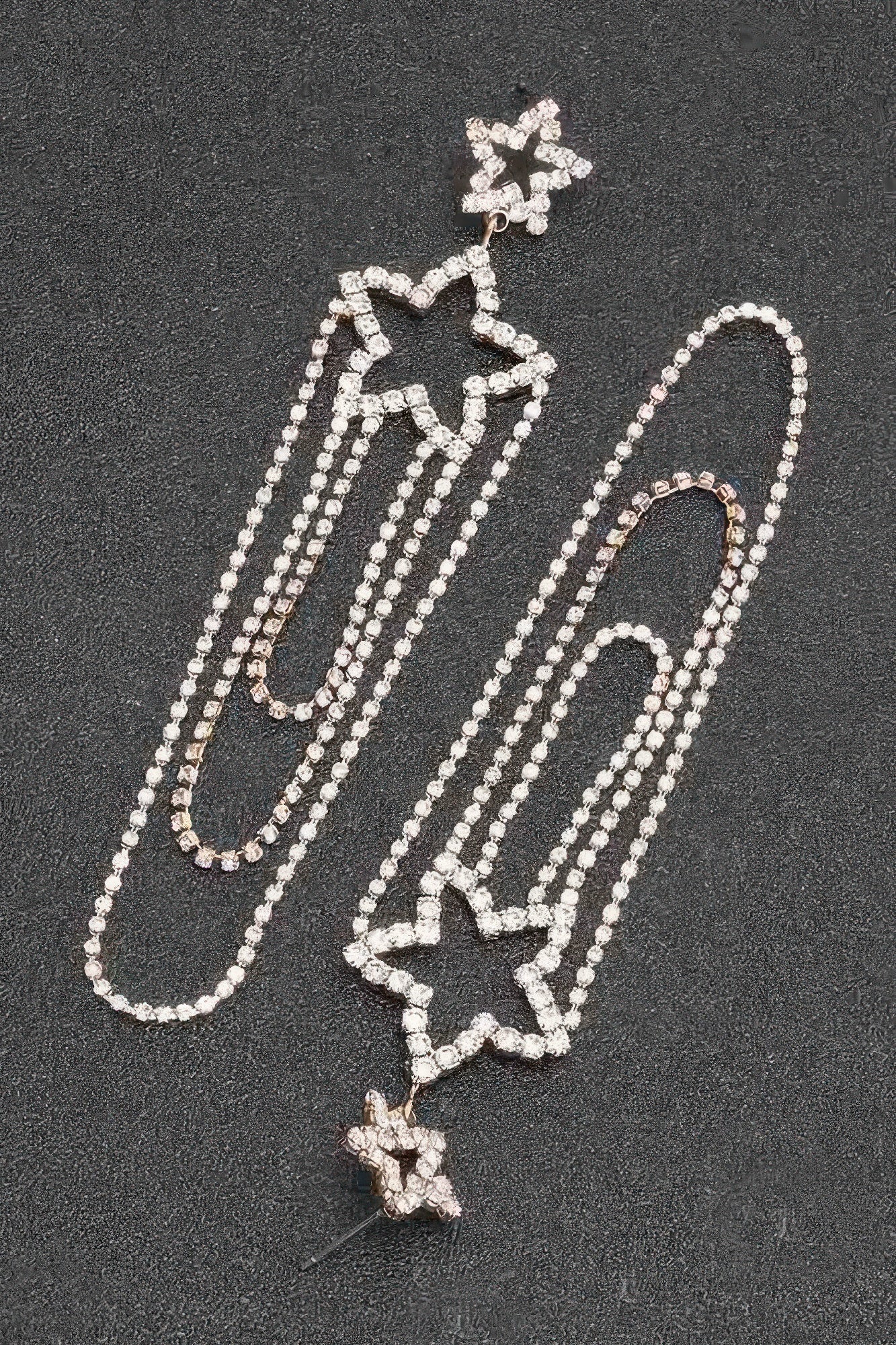 Silberfarbene Rhinestone-Fransenohrringe mit Sternen und Perlenketten