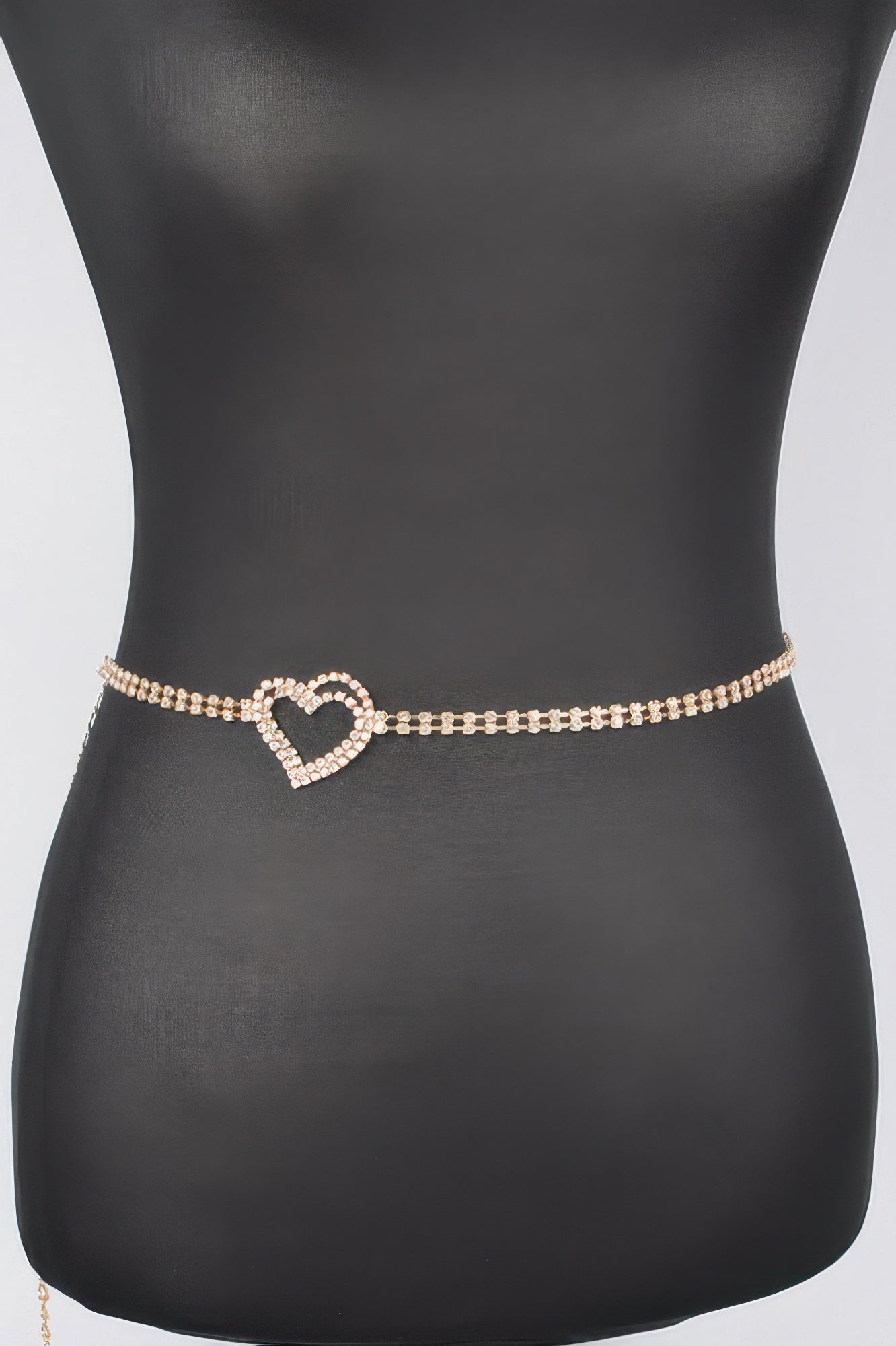 Rhinestone heart chain belt, gold-tone waist chain with heart rhinestone detail