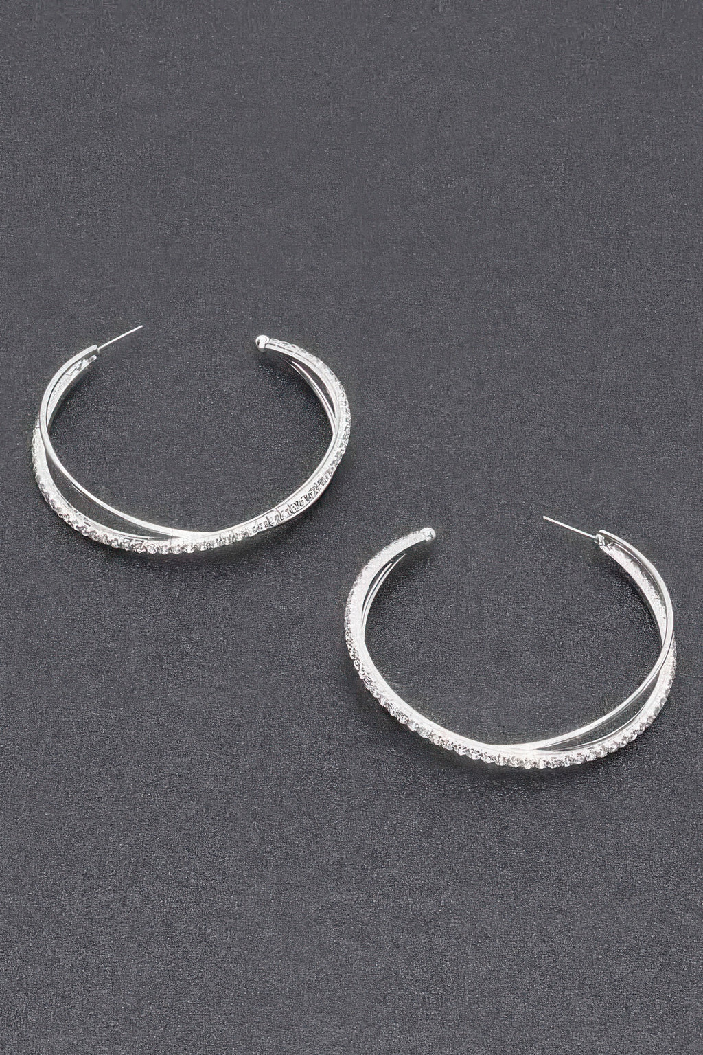 Rhinestone hoop earrings, silver-tone hoops with sparkling clear pavé ring