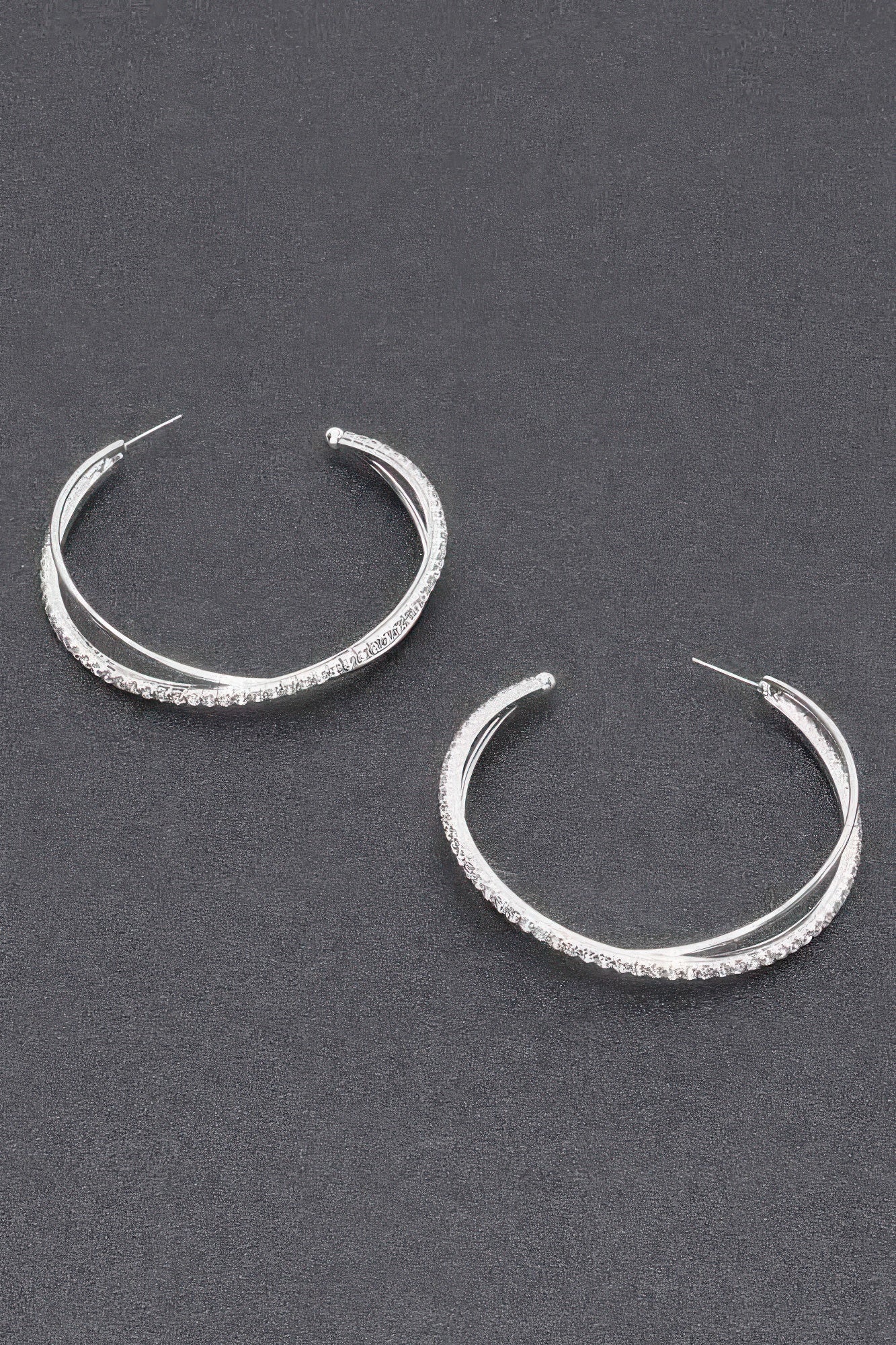 Rhinestone hoop earrings, silver-tone hoops with sparkling clear pavé ring