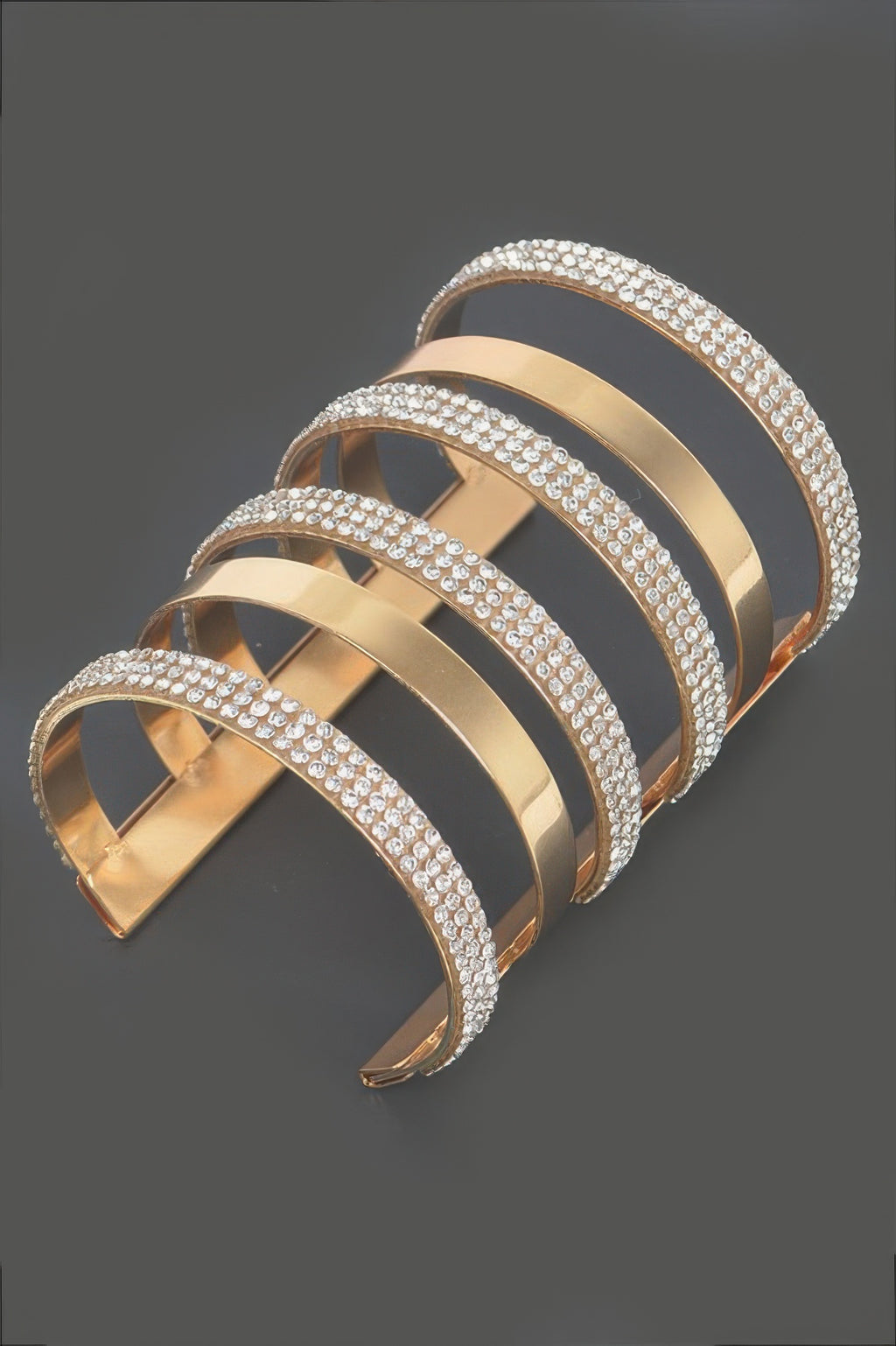 Strass-Metall-Armreif Gold, dreireihig mit funkelnden Strassfassungen
