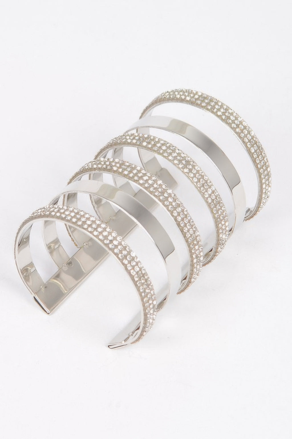 Strass-Metall-Armreif Silber mit Strassbesatz auf breiten Metallbändern