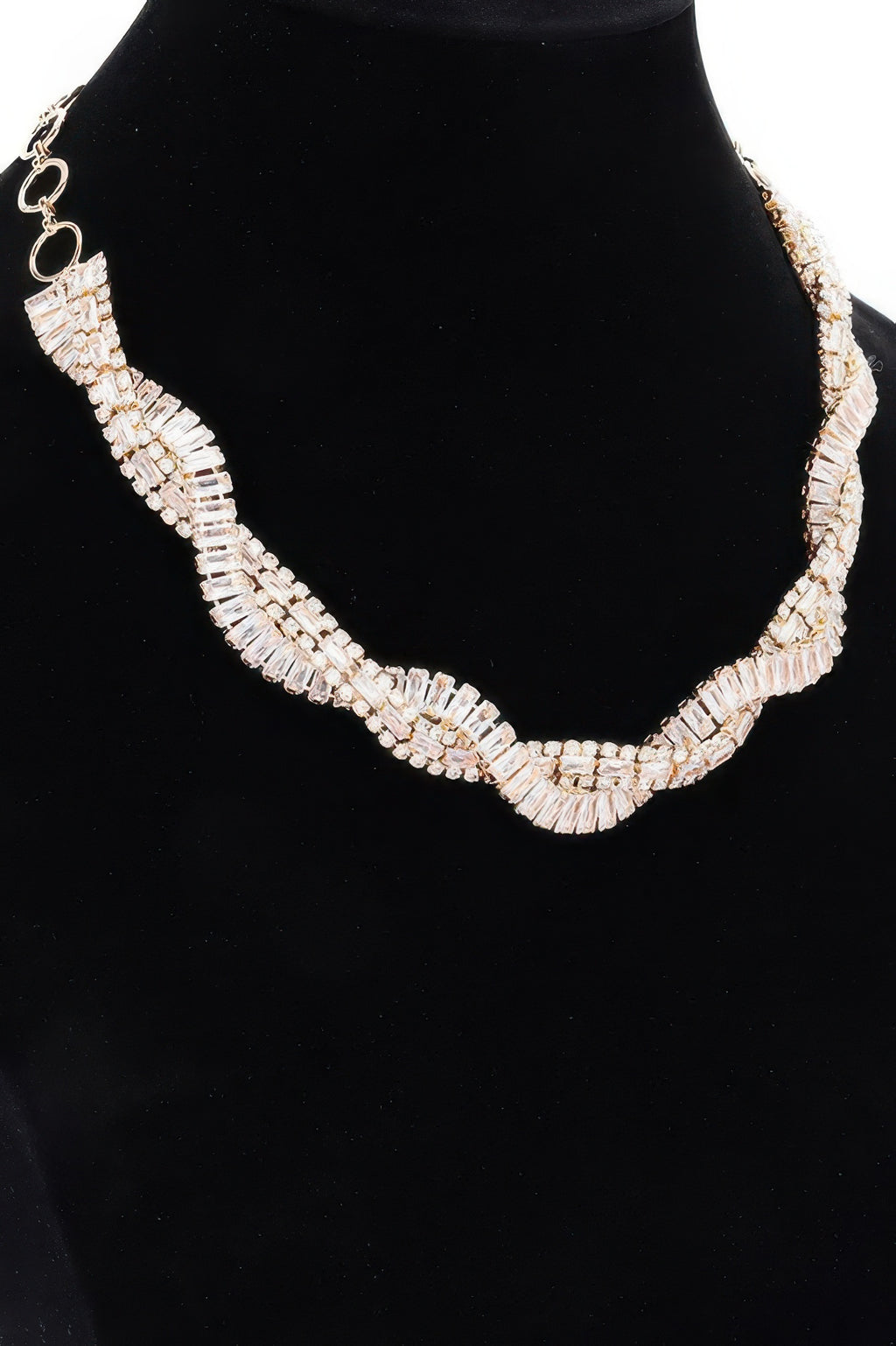 Rhinestone necklace with clear baguette stones and linked chain sections