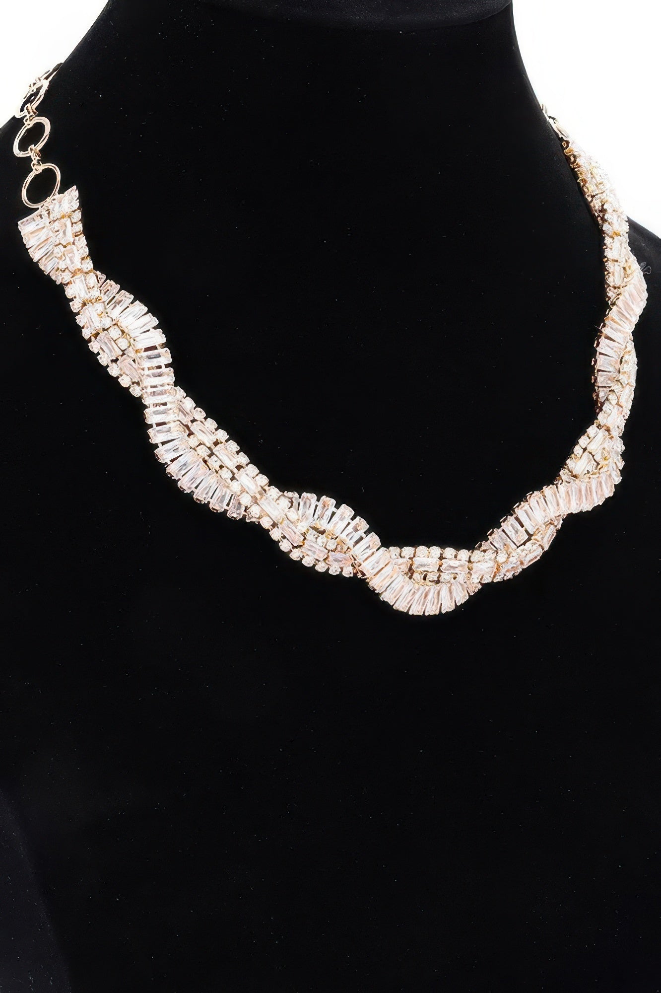 Rhinestone necklace with clear baguette stones and linked chain sections
