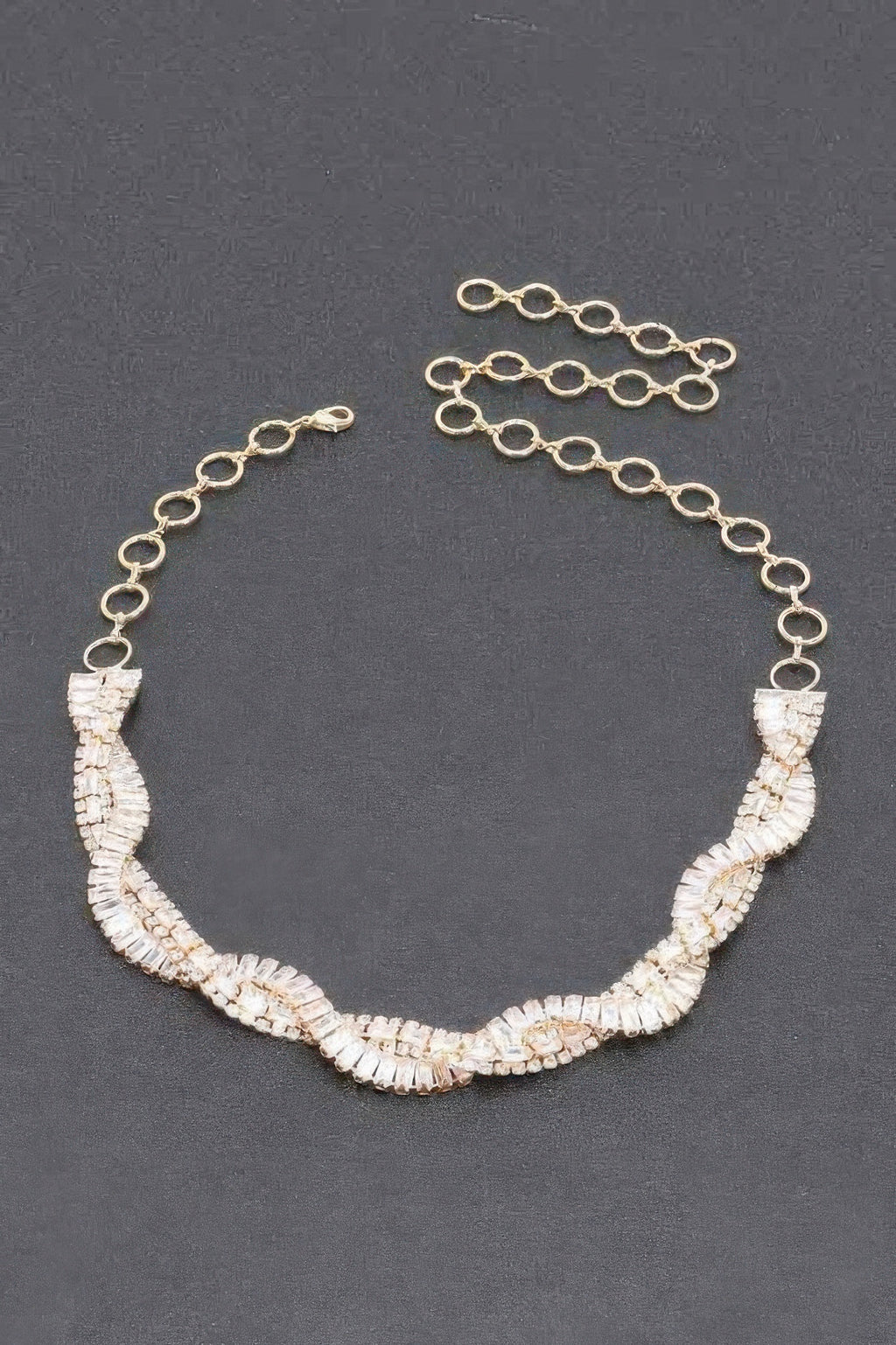 Tigbul's clear rhinestone necklace with chain extender and circular links