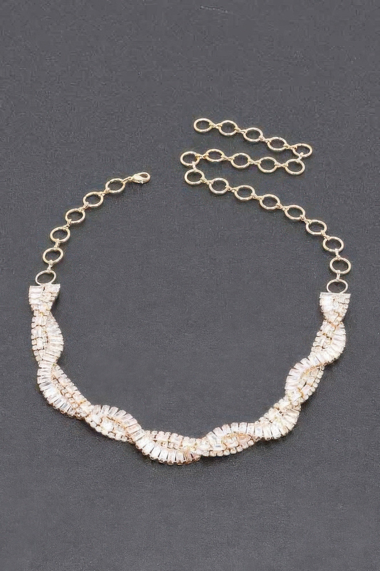 Tigbul's clear rhinestone necklace with chain extender and circular links