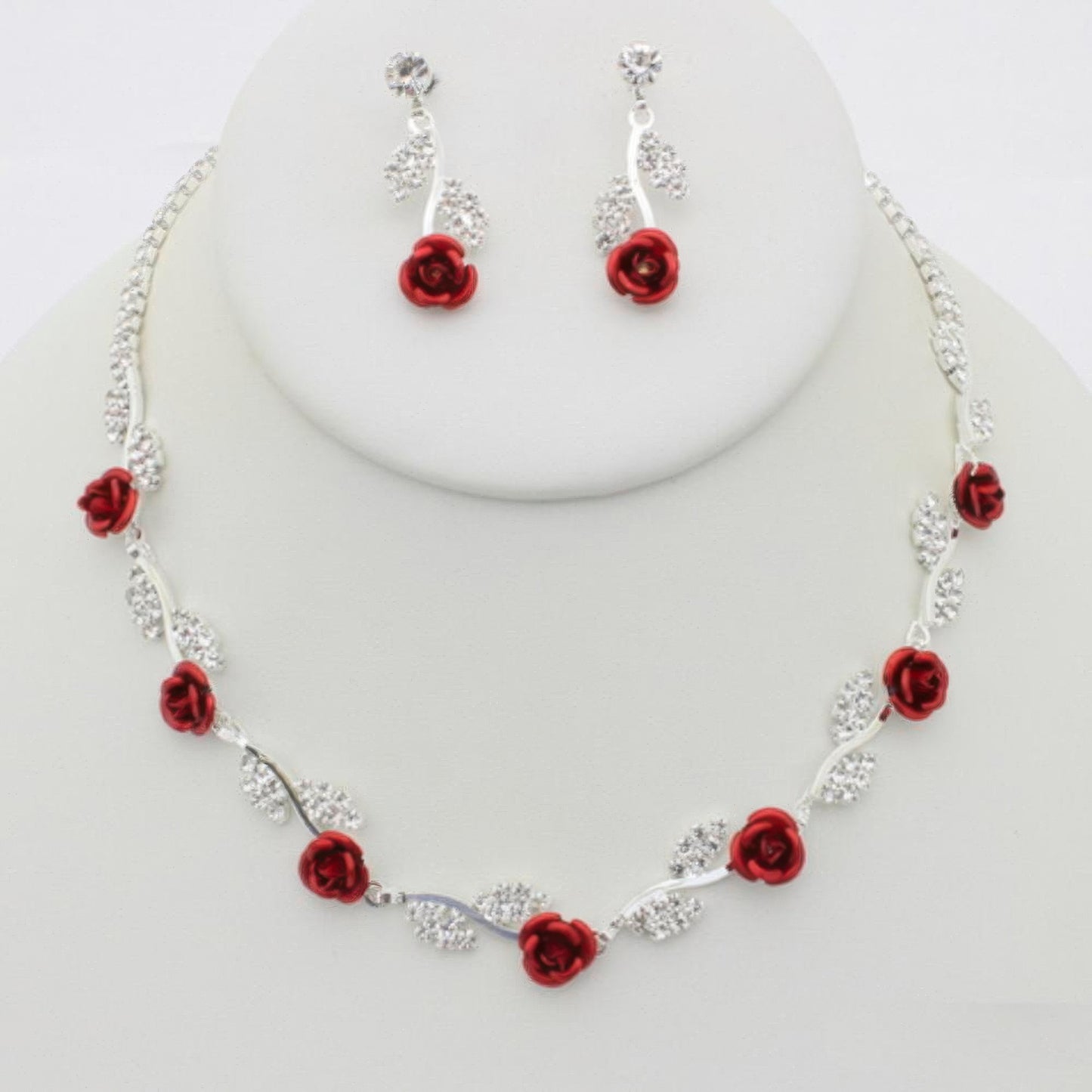 Rhinestone Rose Necklace Earring Set - Tigbul's Variety Fashion Shop