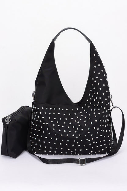 Rhinestone Studded Bindle Bag - Tigbul's Variety Fashion Shop