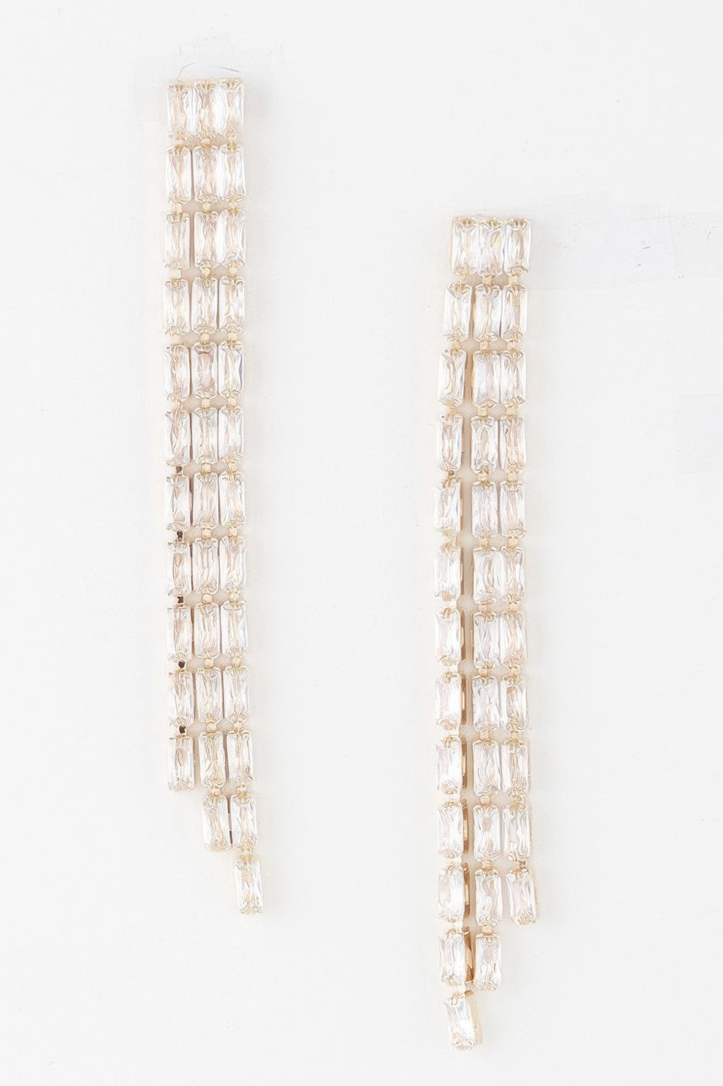 Rhinestone tassel earrings, gold-tone with clear stones