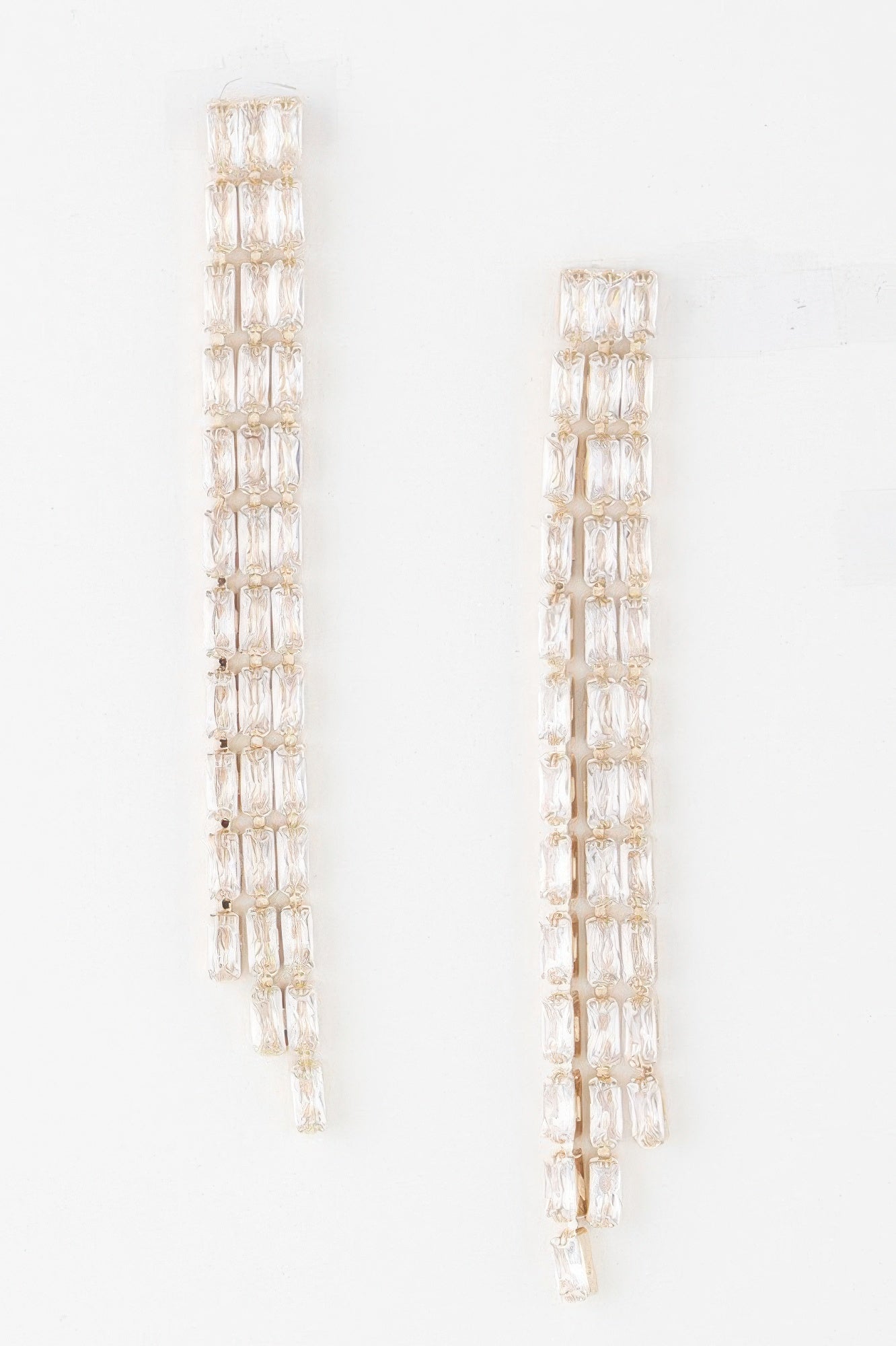 Rhinestone tassel earrings, gold-tone with clear stones