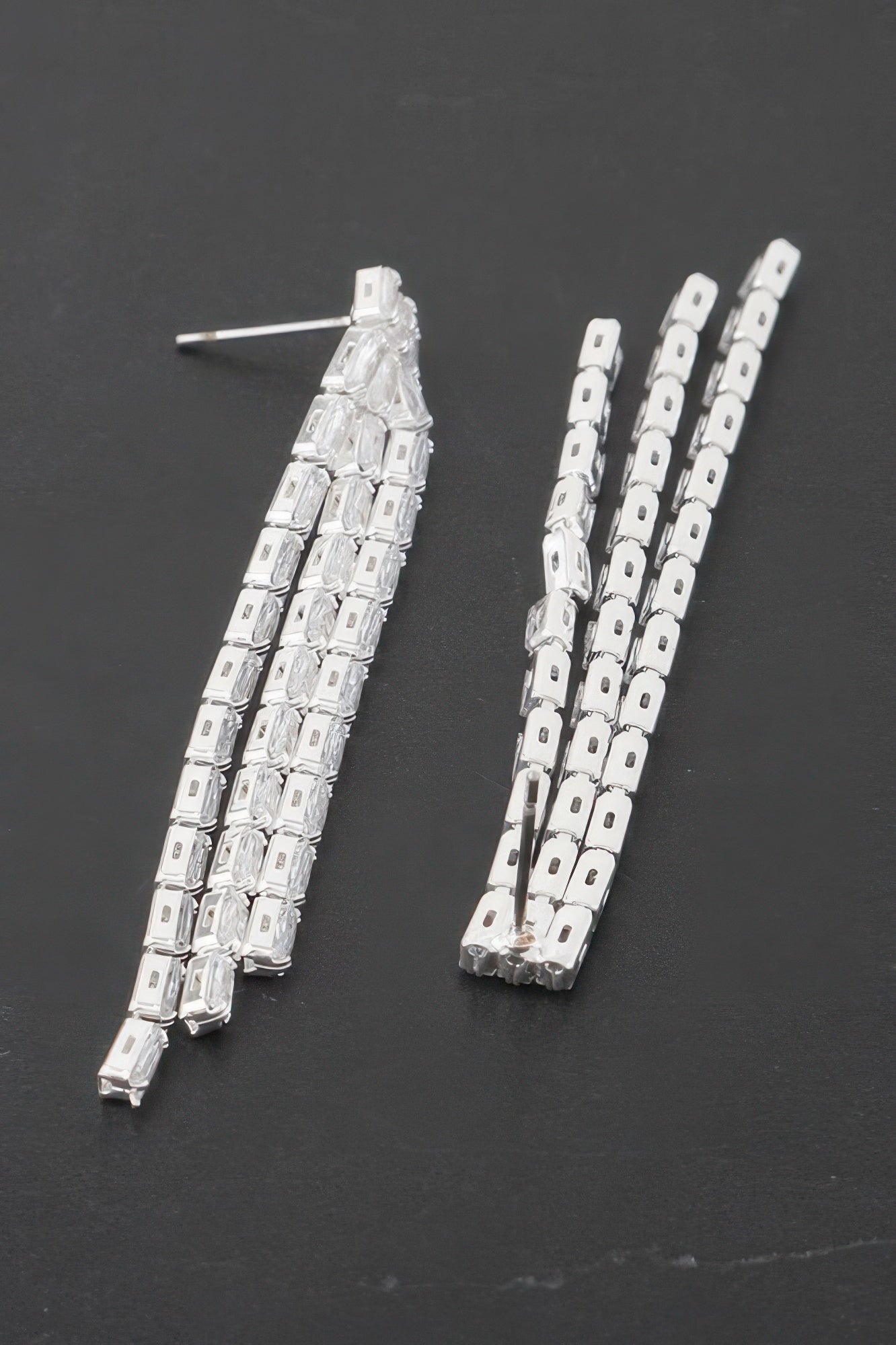 Rhinestone tassel earrings, silver-tone with clear stones
