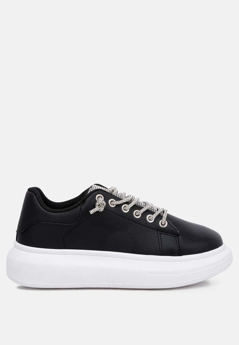 Jaxen Rhinestones Lace Up Sneakers - Tigbul's Variety Fashion Shop