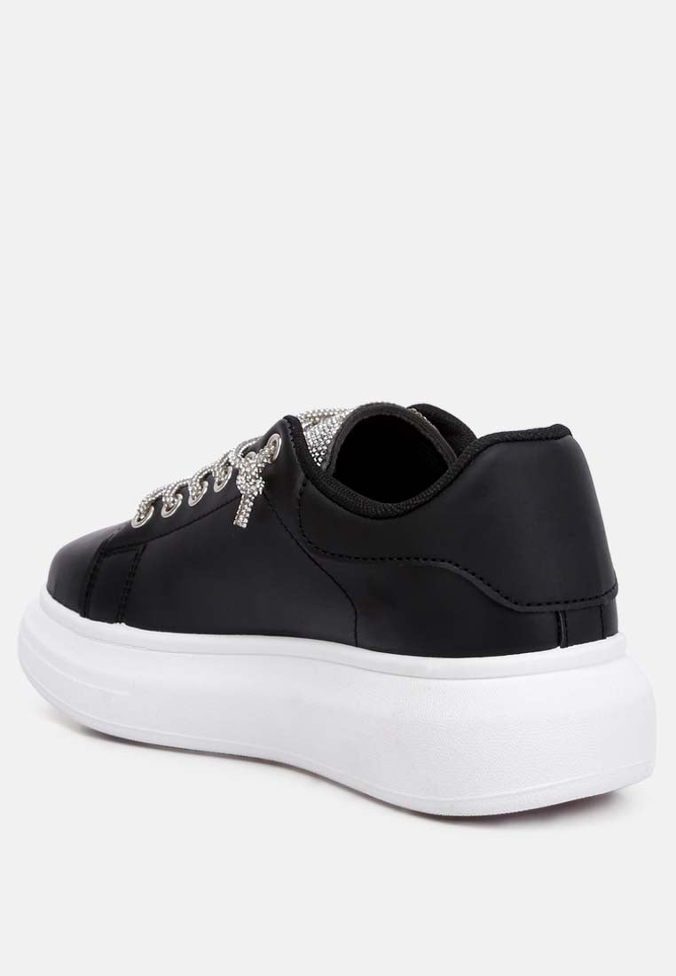 Jaxen Rhinestones Lace Up Sneakers - Tigbul's Variety Fashion Shop