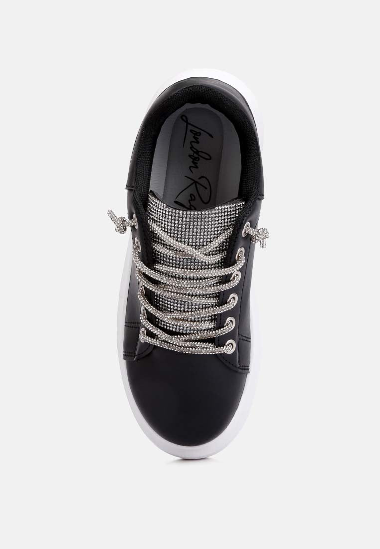 Jaxen Rhinestones Lace Up Sneakers - Tigbul's Variety Fashion Shop