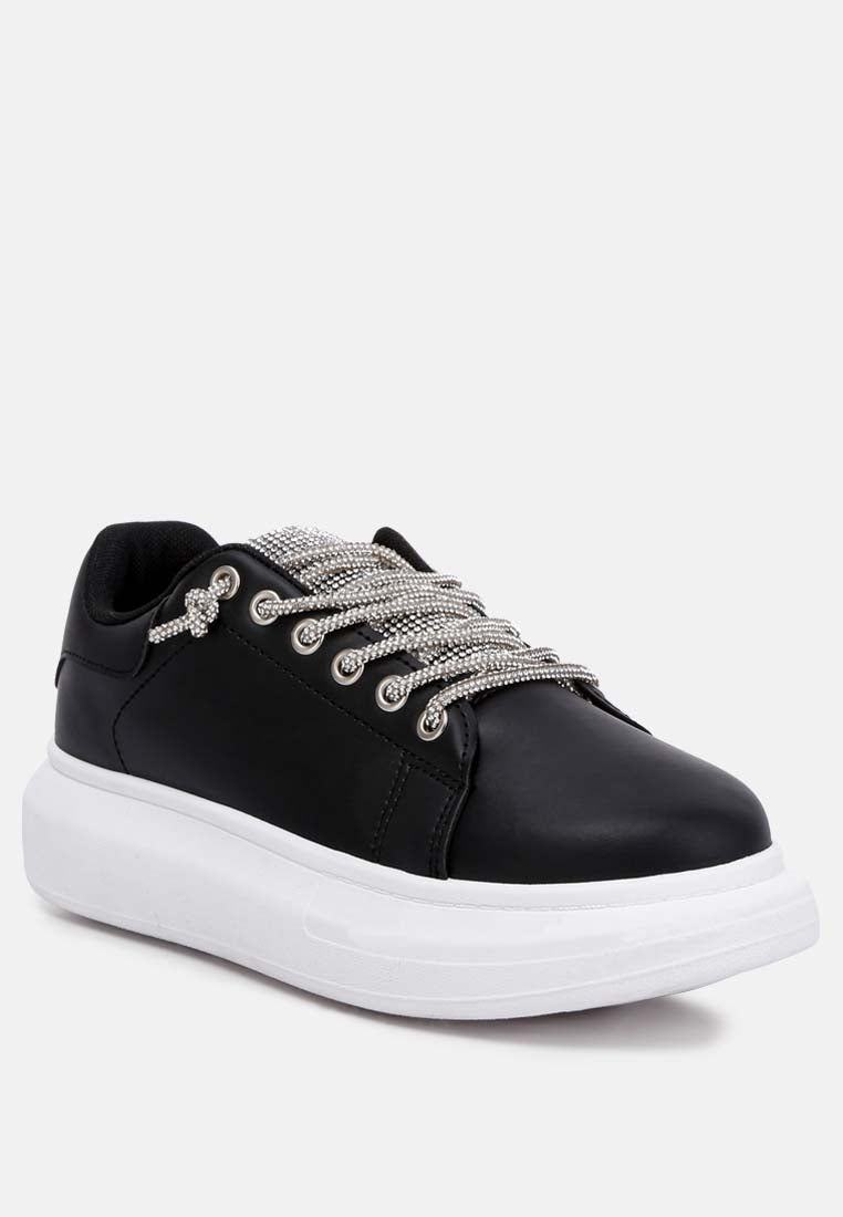 Jaxen Rhinestones Lace Up Sneakers - Tigbul's Variety Fashion Shop