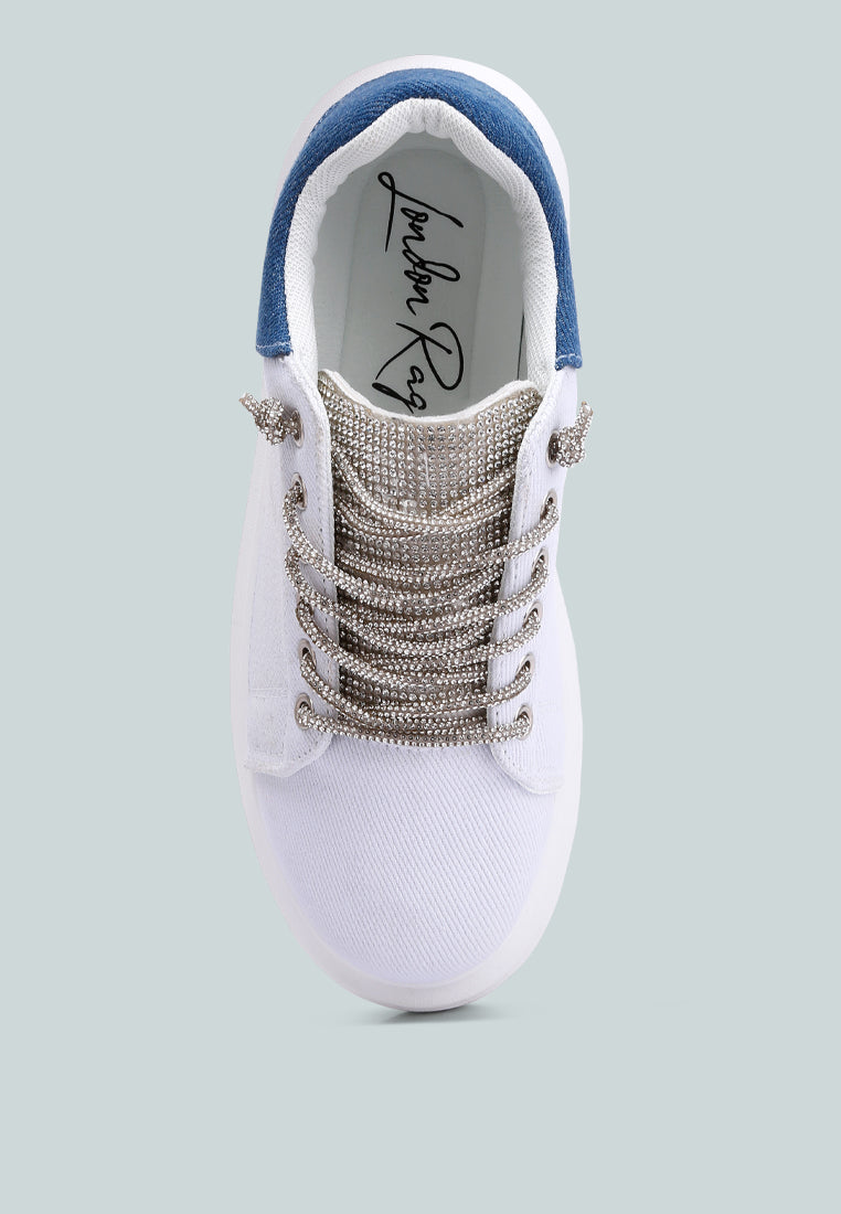 Jaxen Rhinestones Lace Up Sneakers - Tigbul's Variety Fashion Shop