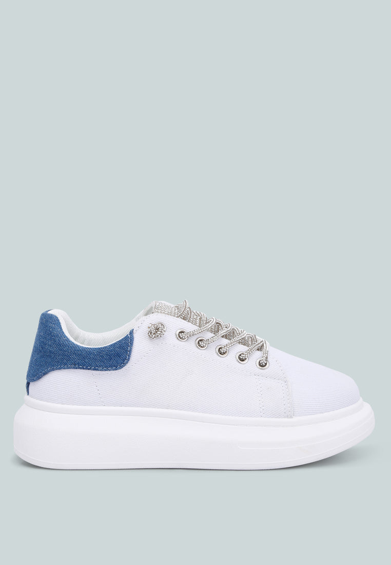 Jaxen Rhinestones Lace Up Sneakers - Tigbul's Variety Fashion Shop