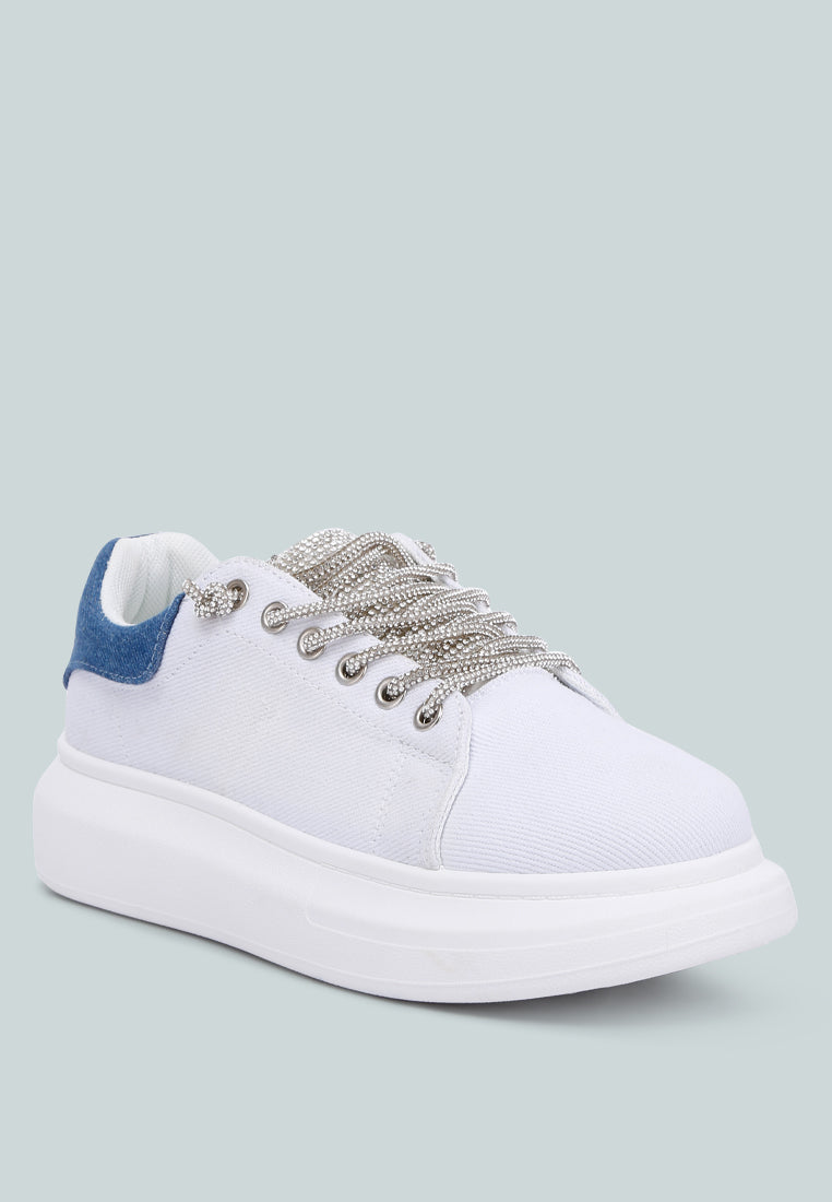 Jaxen Rhinestones Lace Up Sneakers - Tigbul's Variety Fashion Shop