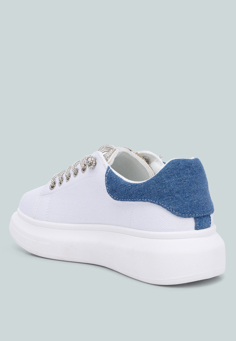 Jaxen Rhinestones Lace Up Sneakers - Tigbul's Variety Fashion Shop