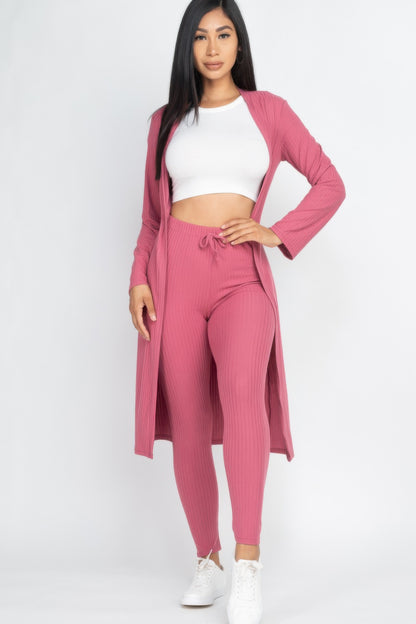 Ribbed Long Cardigan & Leggings Set - Tigbul's Variety Fashion Shop