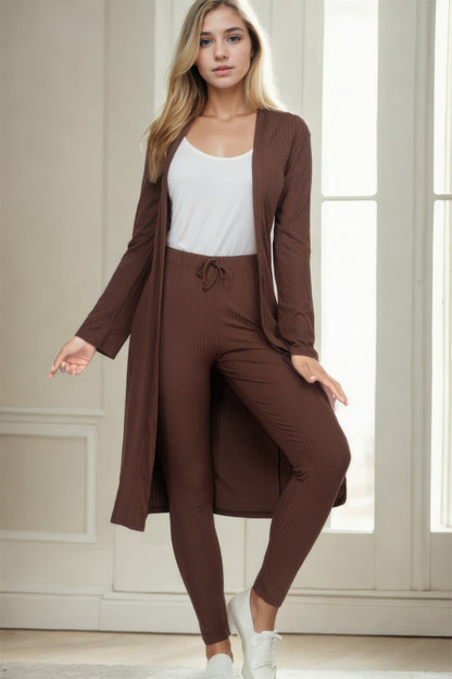 Ribbed Long Cardigan & Leggings Set - Tigbul's Variety Fashion Shop