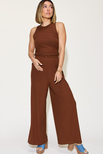 Ribbed Tank and Wide Leg Pants Set - Tigbul's Variety Fashion Shop