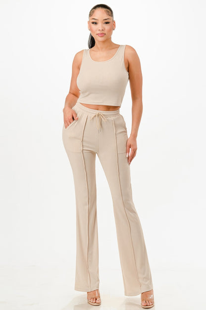 Ribbed Tank Top And Pant Set - Tigbul's Variety Fashion Shop