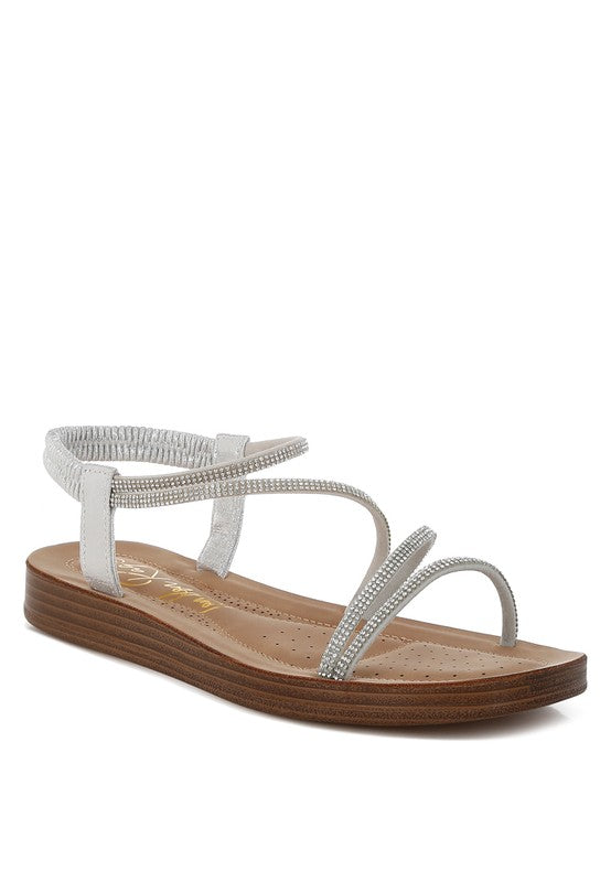 Ridayne Rhinestones Embellished Strappy Flats - Tigbul's Variety Fashion Shop