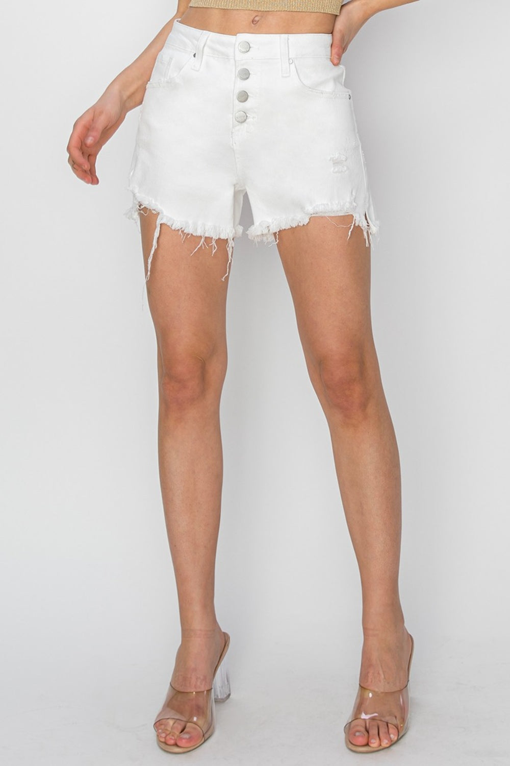 RISEN Button Fly Frayed Hem Denim Shorts - Tigbul's Variety Fashion Shop
