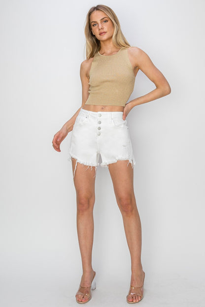 RISEN Button Fly Frayed Hem Denim Shorts - Tigbul's Variety Fashion Shop