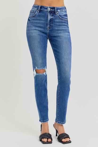 RISEN Full Size High Rise Ankle Skinny Knee Distressed Jeans - Tigbul's Variety Fashion Shop