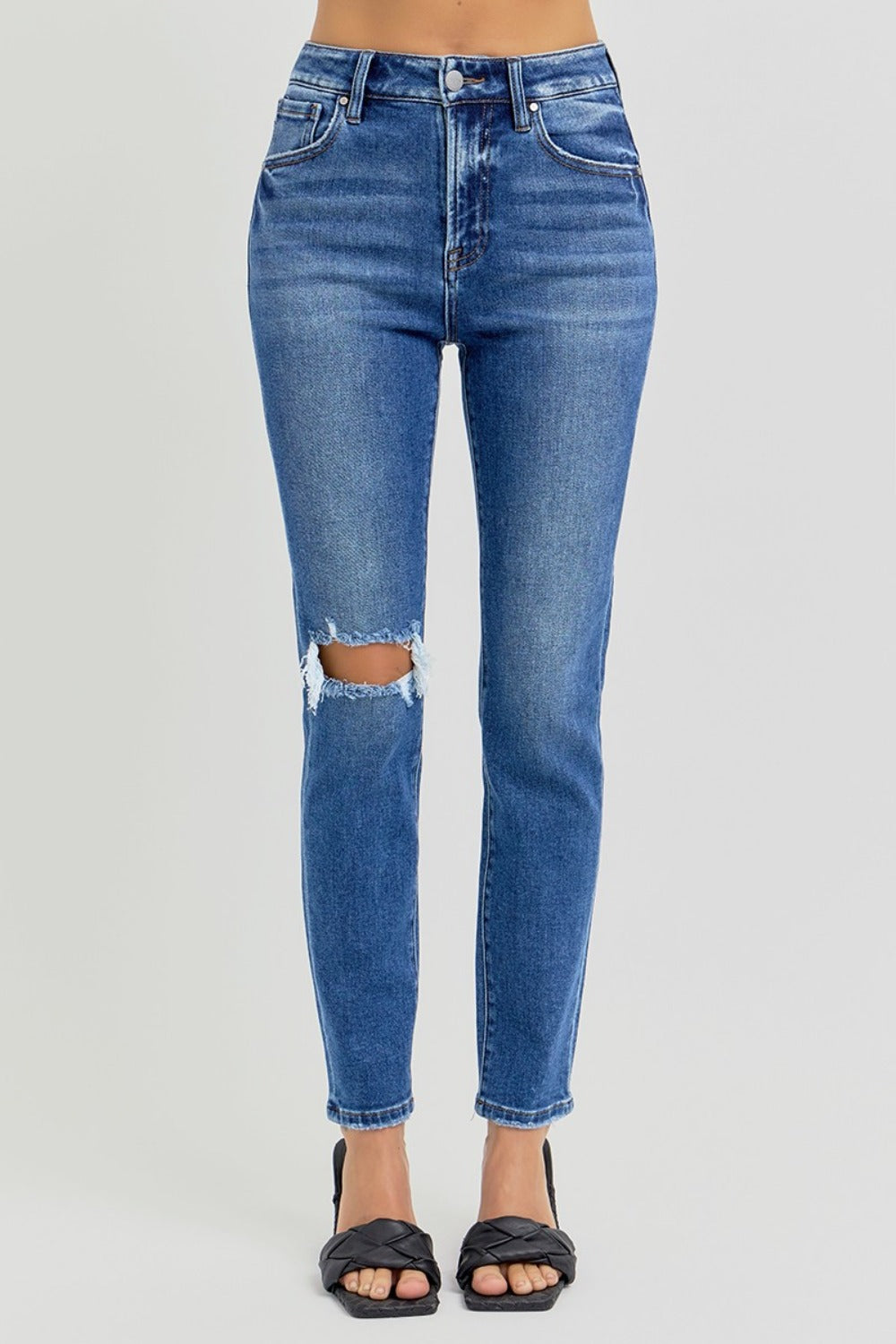 RISEN Full Size High Rise Ankle Skinny Knee Distressed Jeans - Tigbul's Variety Fashion Shop