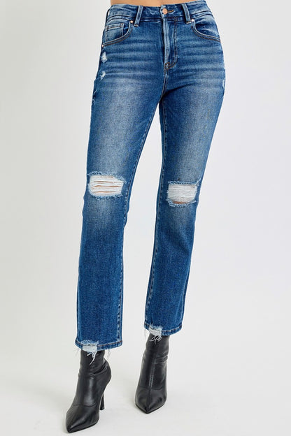 RISEN Full Size High Rise Distressed Crop Straight Jeans - Tigbul's Variety Fashion Shop