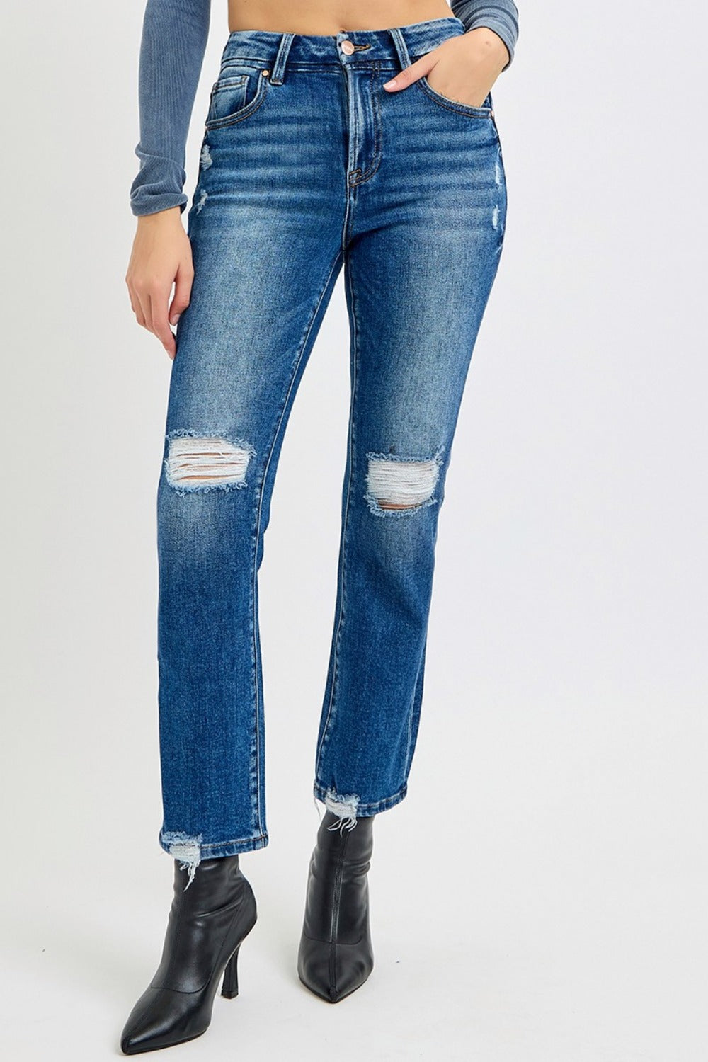 RISEN Full Size High Rise Distressed Crop Straight Jeans - Tigbul's Variety Fashion Shop