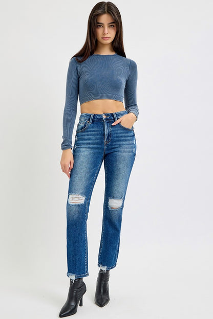 RISEN Full Size High Rise Distressed Crop Straight Jeans - Tigbul's Variety Fashion Shop