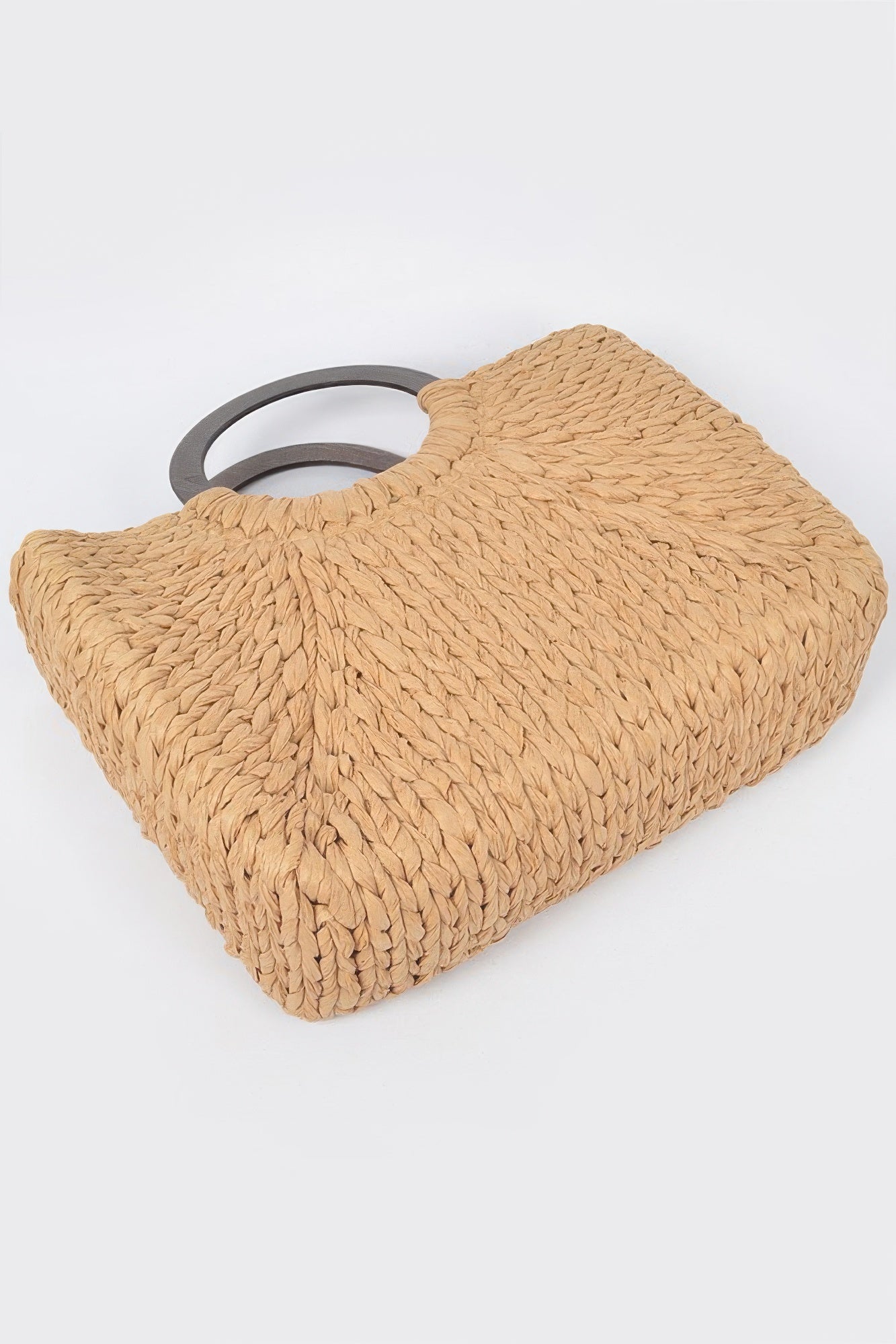 Top-handle straw tote bag with rounded woven shape