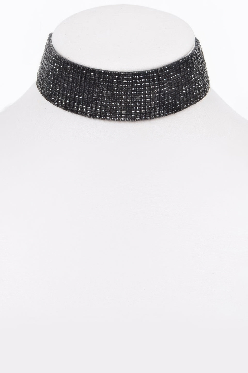 Black round rhinestone choker necklace with glittering wide band