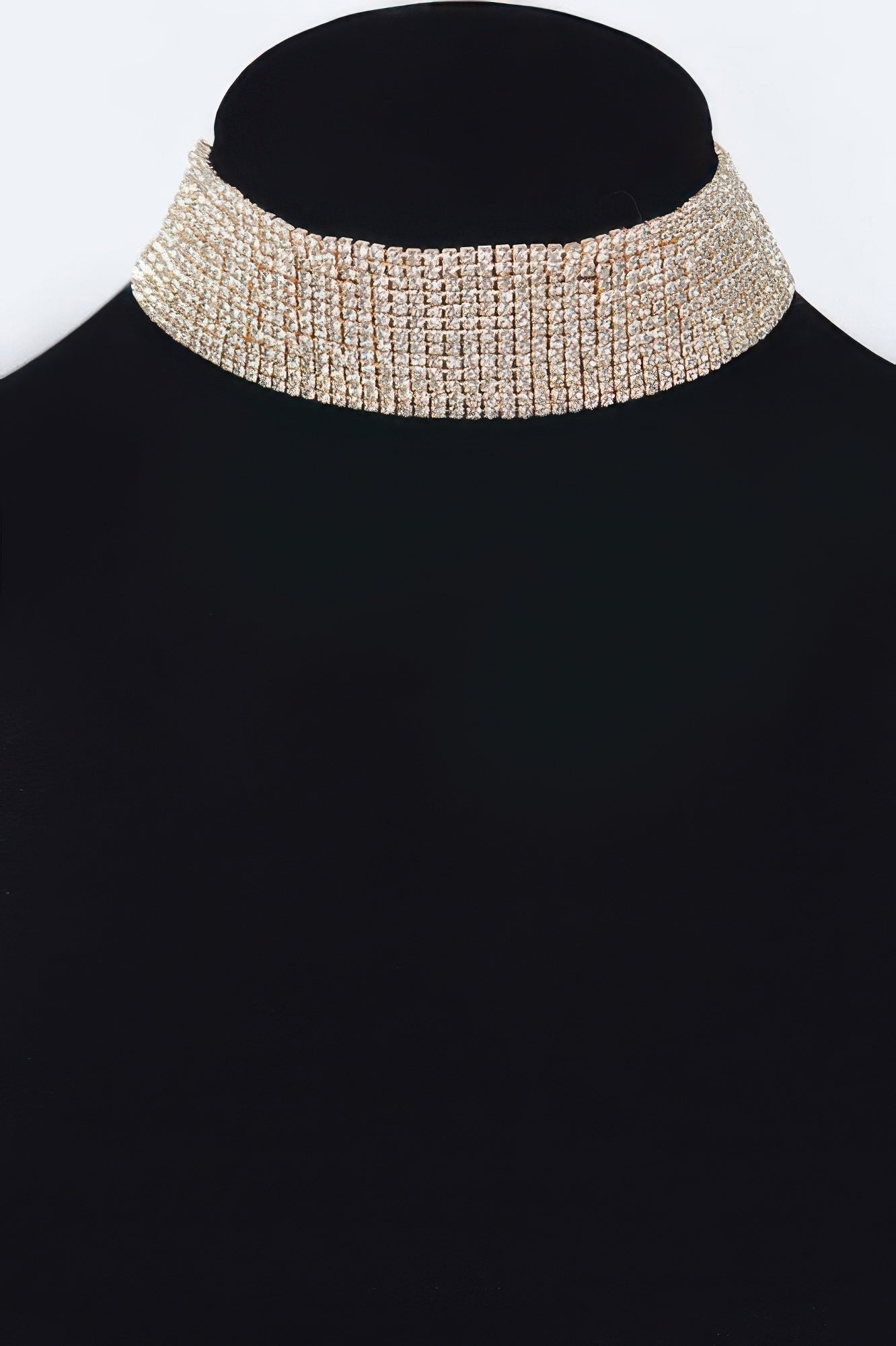 Gold round rhinestone choker necklace with wide sparkling band