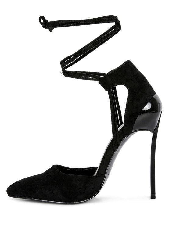 RULE BREAKER black open-toe stiletto sandal with ankle lace-up and high heel