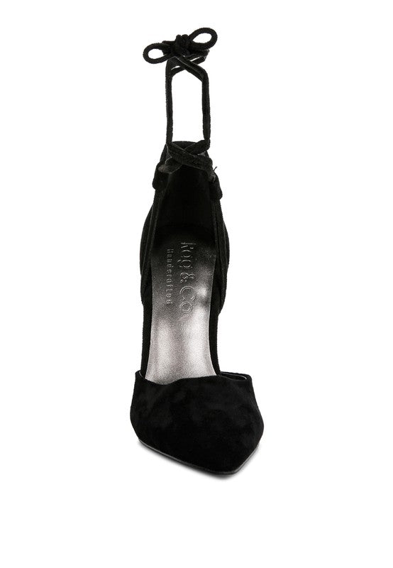 RULE BREAKER black stiletto sandal, lace-up ankle strap and pointed toe