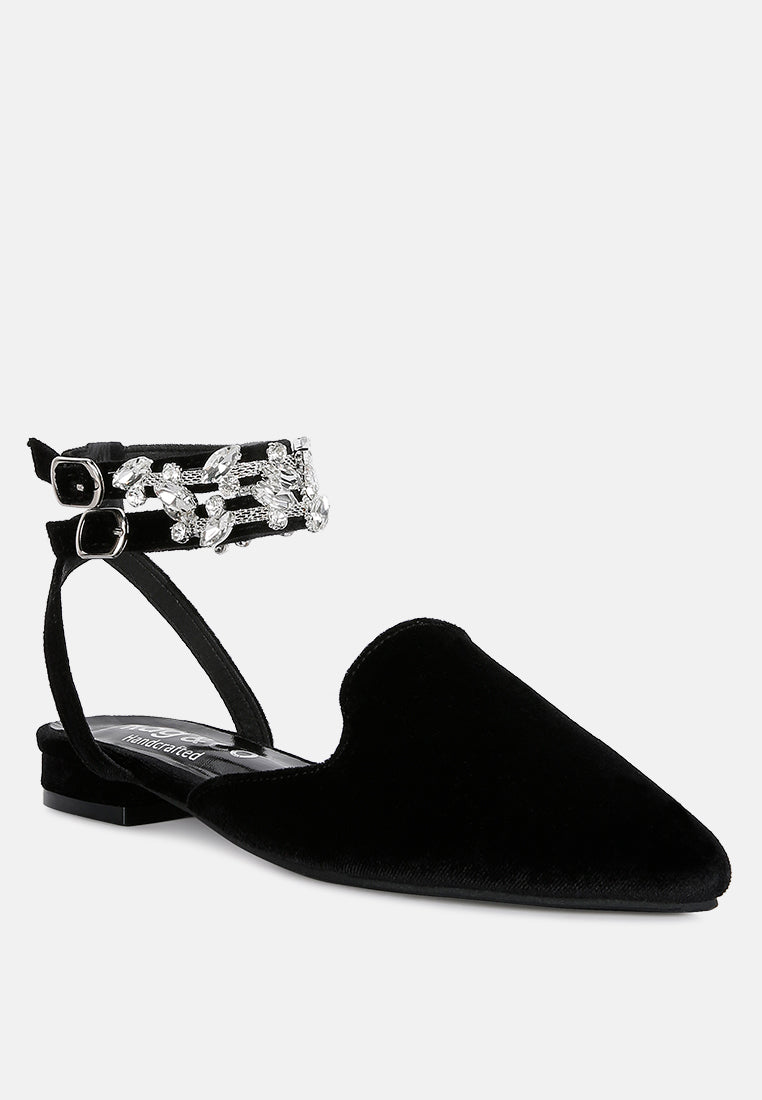 Salome Black Velvet Luxe Jewelled Flat Mules - Tigbul's Variety Fashion Shop